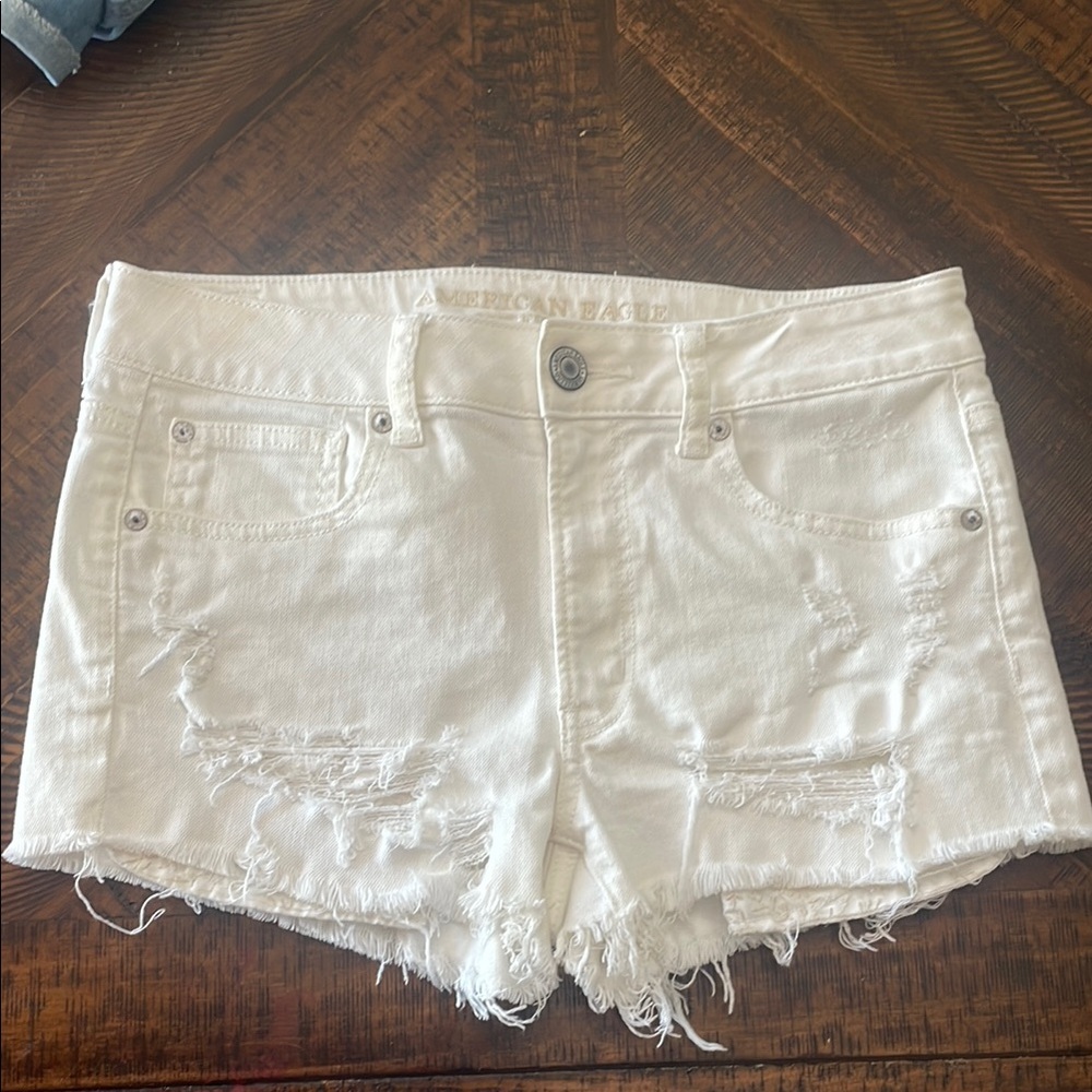 American Eagle Outfitters White Distressed Jean Shorts